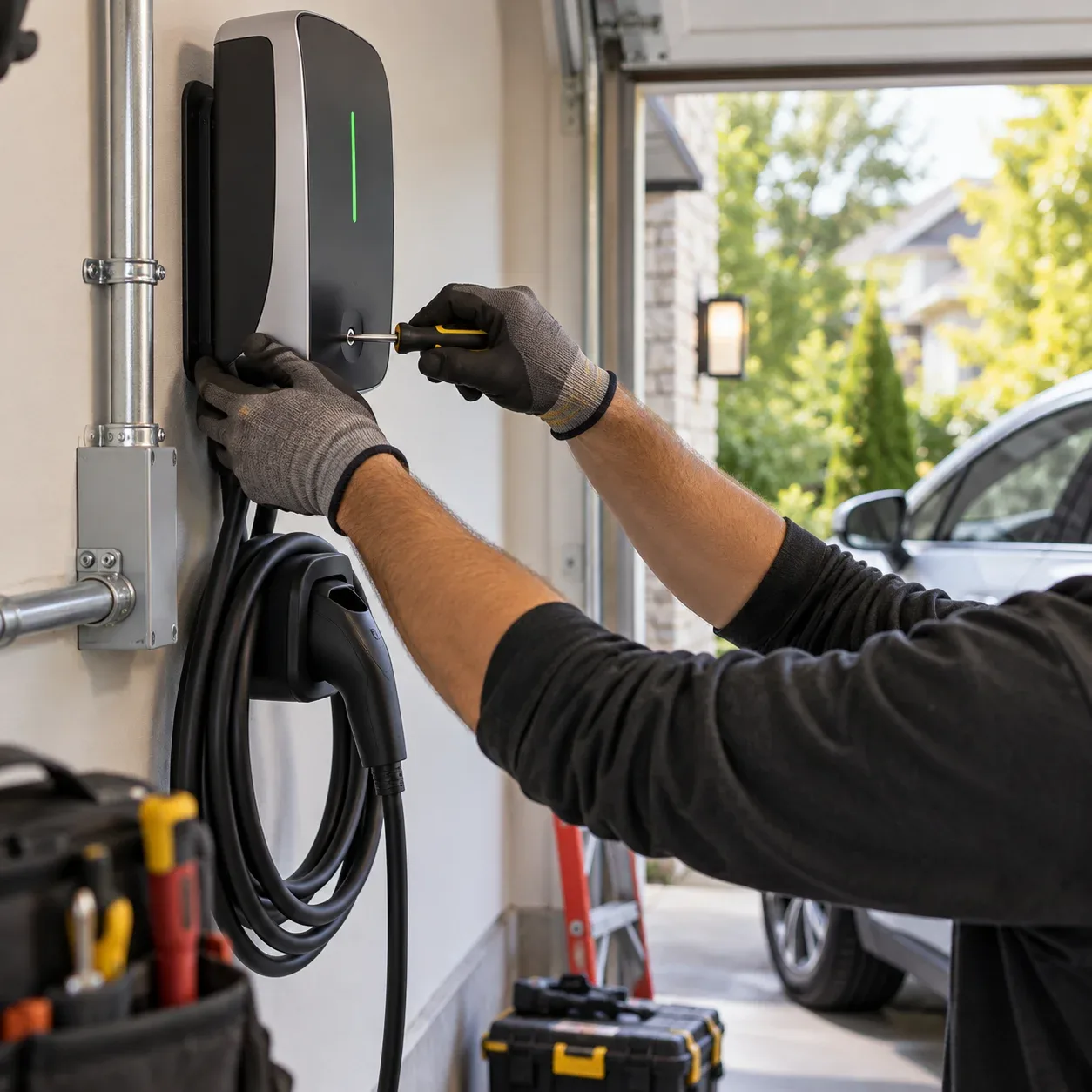EV charger installation in an Ancaster garage