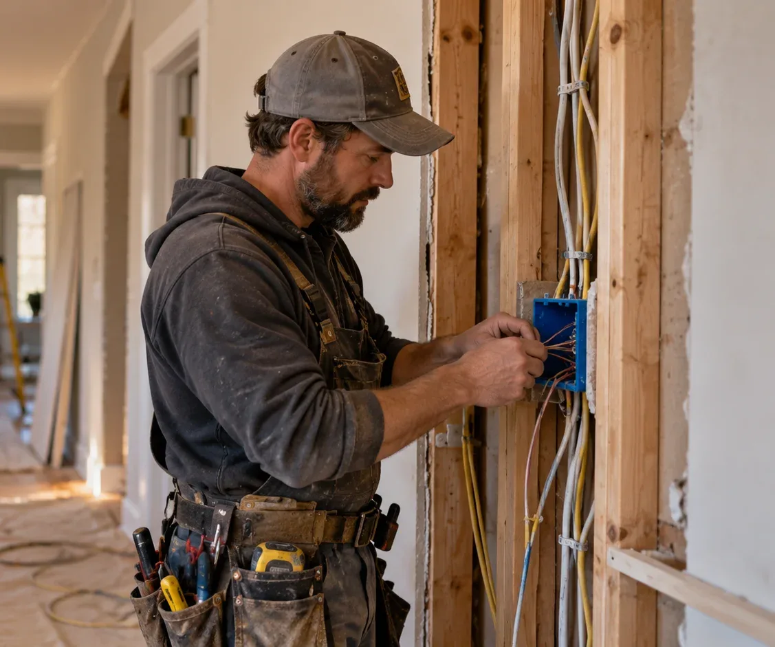 Licensed electrician providing residential electrical service at an Ancaster home