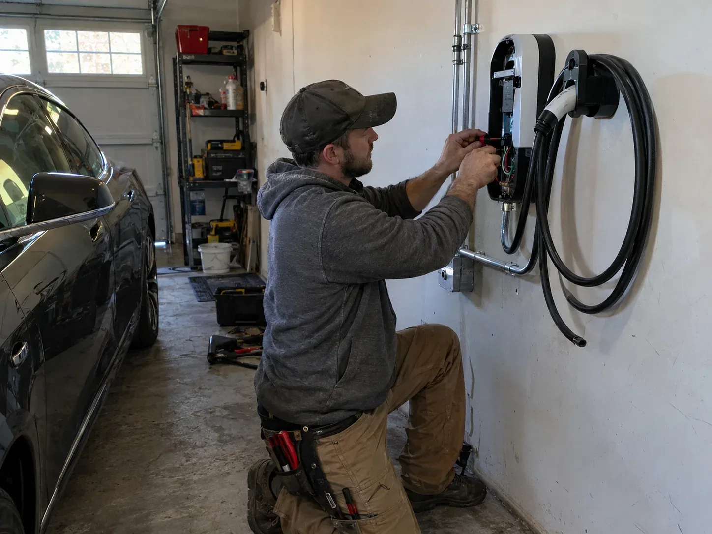 EV charger installation in an Ancaster home garage
