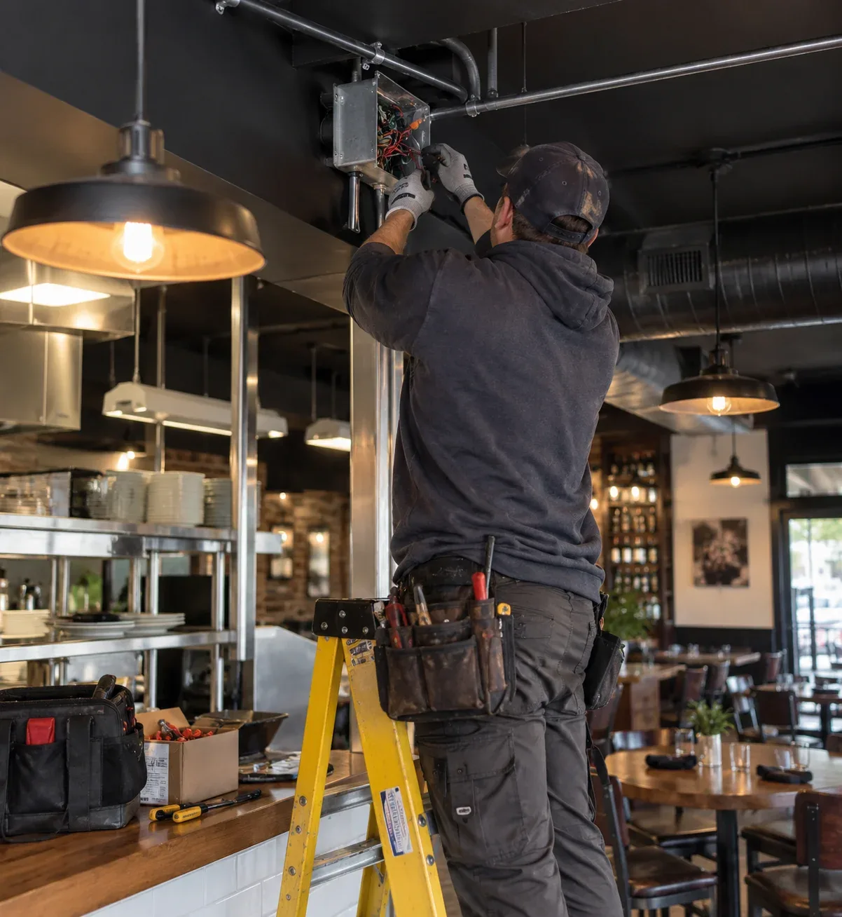Commercial and industrial electrical work inside an Ancaster facility