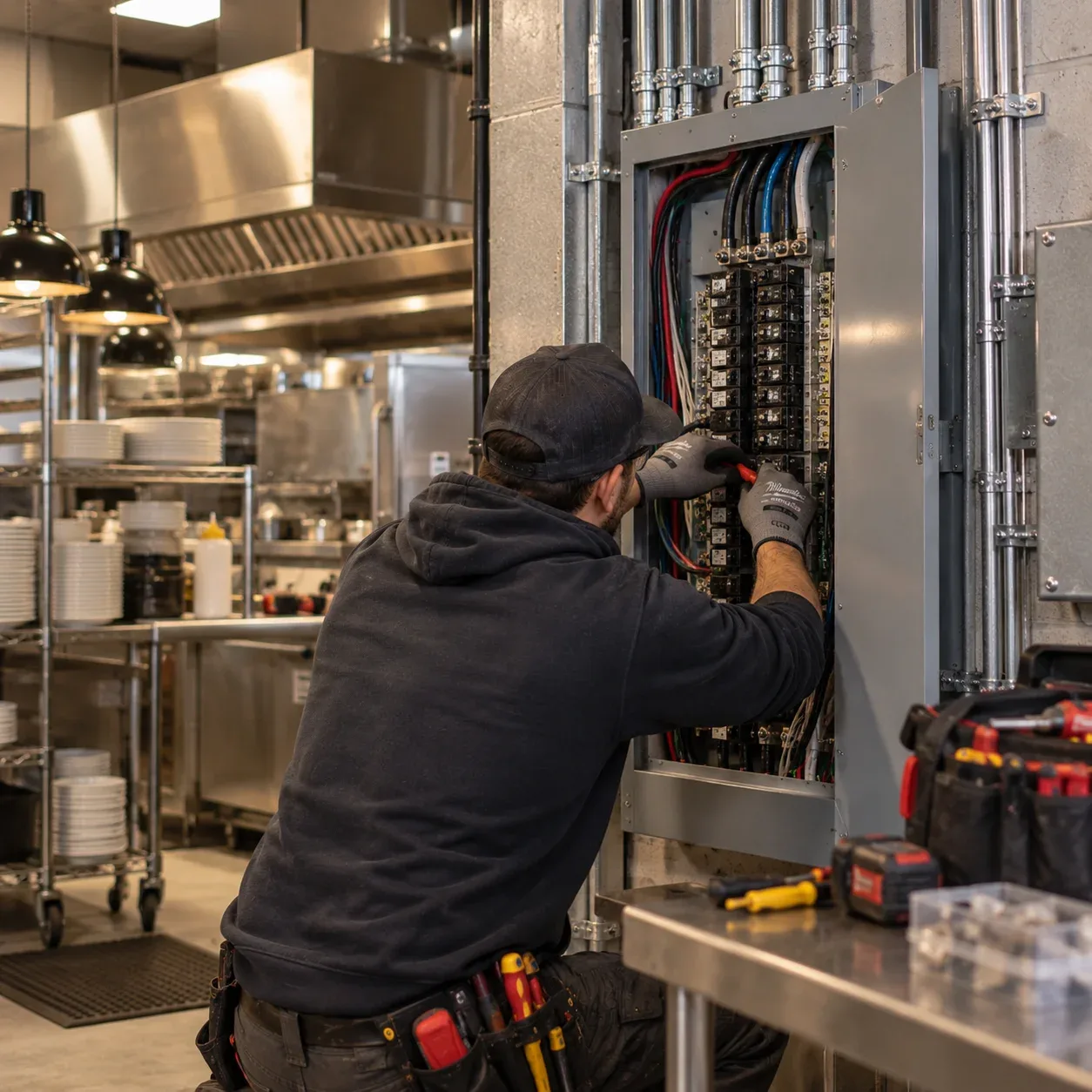 Commercial electrical maintenance inspection at an Ancaster facility