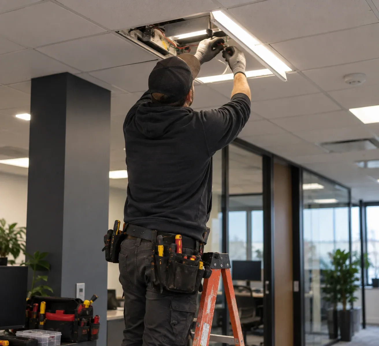 Commercial LED lighting in an office and retail environment