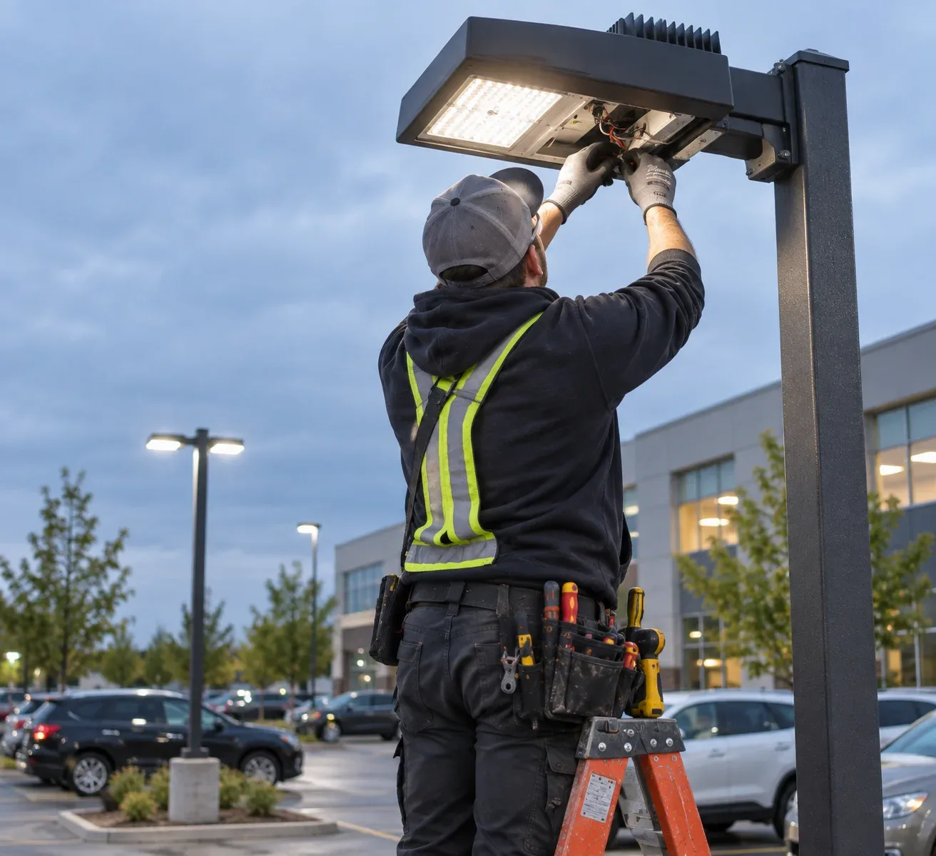 Parking lot and exterior LED lighting at a commercial property