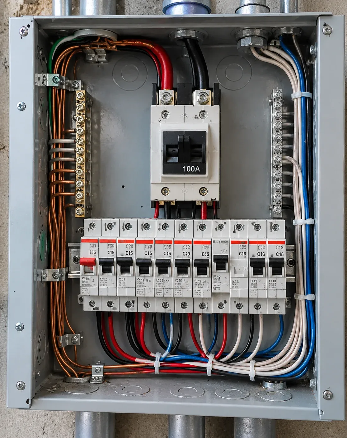 Older residential fuse box and electrical service